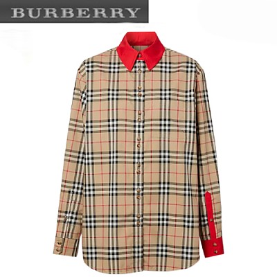 BURBERRY-80242511 버버리 컨트라스트 트리밍 빈티지 체크 스트레치 셔츠