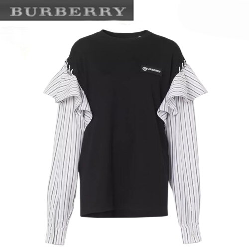 BURBERRY-45645161 버버리 컨트라스트 슬리브 러플 디테일 코튼 톱