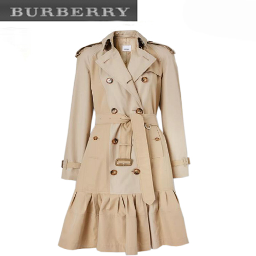 BURBERRY-80265601 버버리 라이트 샌드 개더 디테일 개버딘 트렌치코트