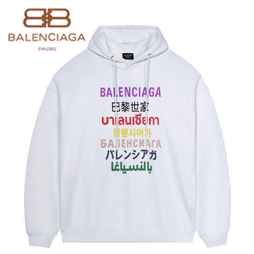 BALENCIAGA-08257 발렌시아가 화이트 프린트 장식 후드 티셔츠 남여공용