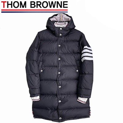 THOM BROWNE-10289 톰 브라운 그레이 나일론 스트라이프 장식 롱 패딩 남성용