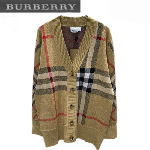 BURBERRY-10237 버버리 카멜 니트 코튼 체크 무늬 가디건 여성용