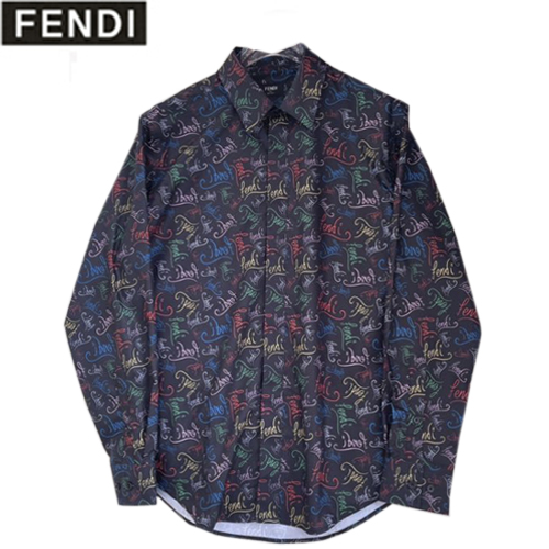 FENDI-01119 펜디 블랙 코튼 프린트 장식 셔츠 남성용