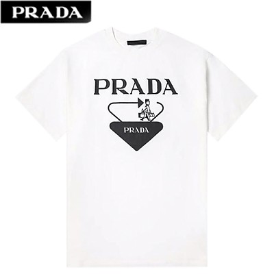 PRAD*-03125 프라다 블랙 프린트 장식 티셔츠 남성용