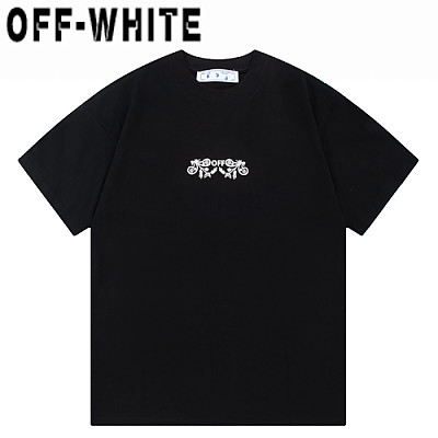 OFF WHITE-04208 오프화이트 화이트 프린트 장식 티셔츠 남여공용