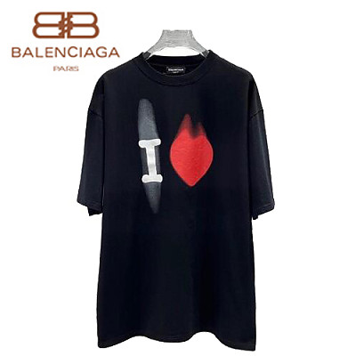 BALENCIAGA-05143 발렌시아가 화이트 프린트 장식 티셔츠 남여공용