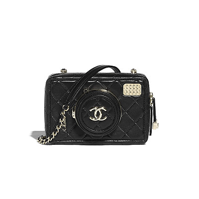 CHANEL-AS4817 샤넬 24SS 블랙 램스킨 카메라 백 16cm