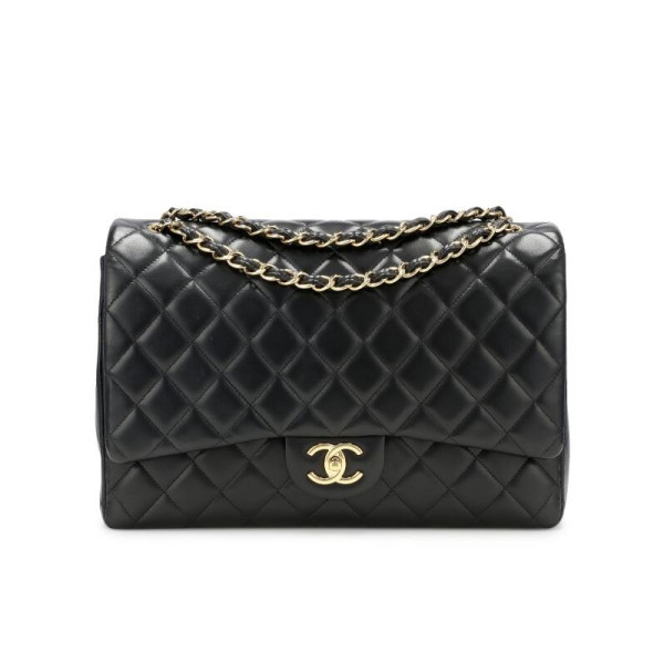 CHANEL-A58601 샤넬 클래식 블랙 골드 램스킨 맥시 더블 플랩 백 33cm