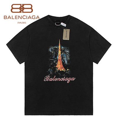 BALENCIAGA-05221 발렌시아가 화이트 프린트 장식 티셔츠 남여공용