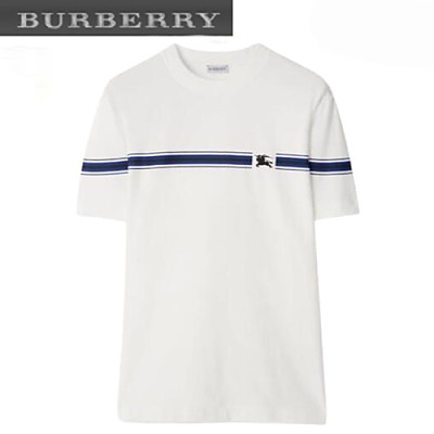 BURBERRY-80910261 버버리 블랙 스트라이프 코튼 티셔츠 남성용