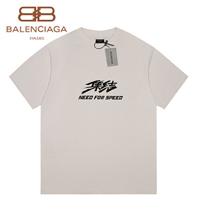 BALENCIAGA-07302 발렌시아가 라이트 그레이 프린트 장식 티셔츠 남여공용