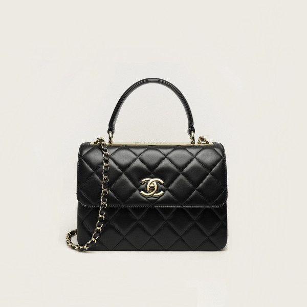 CHANEL-A92236 샤넬 블랙 램스킨 스몰 트렌디 CC 플랩 탑 핸들백 25cm