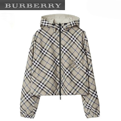 BURBERRY-80872291 버버리 베이지 크롭 리버시블 체크 재킷 여성용