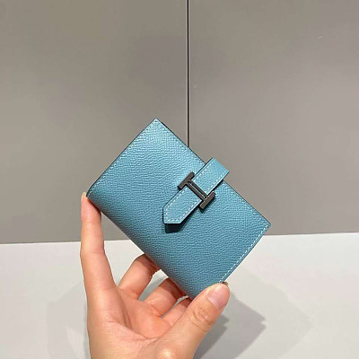 HERMES-에르메스 블루진/실버 앱송 베안 미니 카드 홀더 10.5cm