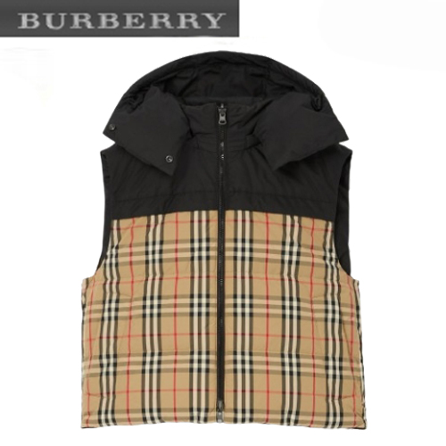 BURBERRY-10219 버버리 베이지/블랙 체크 무늬 양면 패딩 조끼 여성용