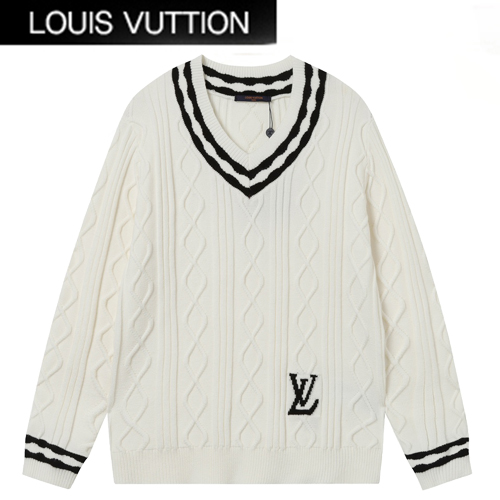 LOUIS VUITTON-120411 루이비통 화이트 니트 코튼 V 넥 스웨터 남여공용