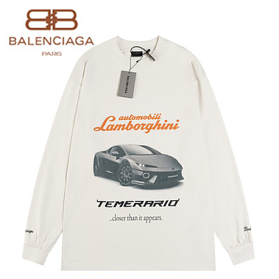 BALENCIAGA-121713 발렌시아가 화이트 프린트 장식 긴팔 티셔츠 남여공용