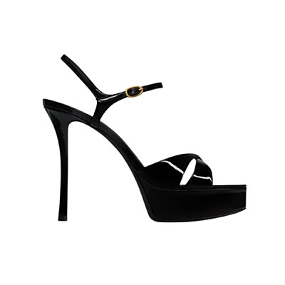 SAINT LAURENT-820579 생 로랑 블랙 스무스 가죽 debbie 플랫폼 샌들