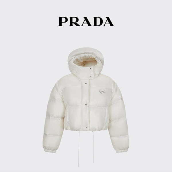 PRADA-112400 프라다 2025 가을/겨울 신상 여성용 후드 퀼팅 패딩 점퍼 화이트 여성용