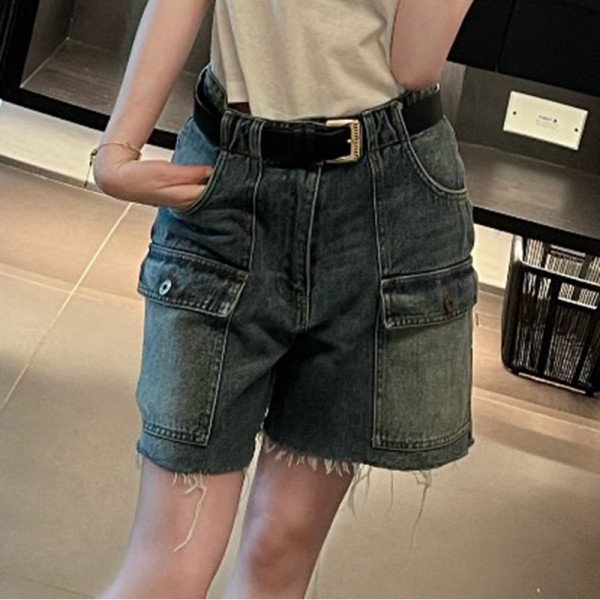 MIUMIU-032402 26년 봄/여름 신상 카고 멀티 포켓 데님 숏팬츠 여성용