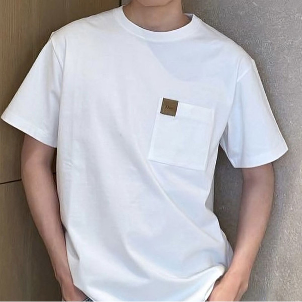 Dior-04011 디올 브라운 스웨이드 패치 반팔 화이트  남녀공용