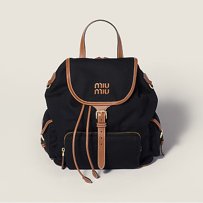 MIUMIU-5BZ042 미우미우 그레이 캔버스 가죽 백팩 미듐