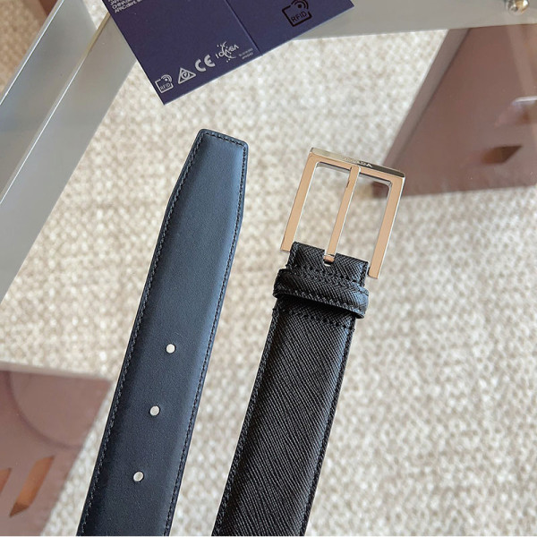 PRADA-07177 PRADA 프라다 남성용 벨트 은장 블랙 (폭 35mm)