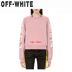 OFF WHITE 오프화이트 블랙 디아고 플라워 크롭 블랙 크루넥 여성용