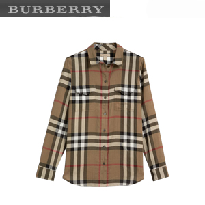 BURBERRY-40369601 버버리 하이드레인저 블루 체크 코튼 셔츠 여성용