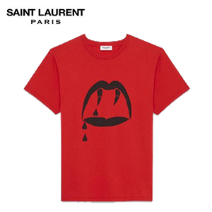 SAINT LAURENT-378983Y 생 로랑 아티스트 루크 토마스 익스클루시브 프린트 디테일 레드 크루넥 티셔츠 남녀공용