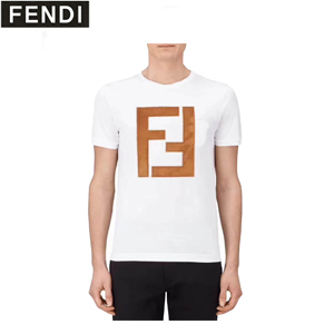 FENDI-FY0894 펜디 더블 F 로고 자수 장식 화이트 코튼 티셔츠