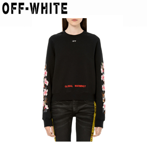 OFF WHITE 오프화이트 블랙 디아고 플라워 크롭 블랙 크루넥 여성용