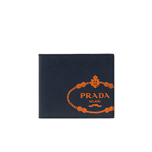 [스페셜오더]PRADA-2MO513 프라다 네이비 사피아노 가죽 오렌지 실크스크린 로고 지갑