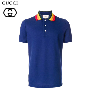 GUCCI-488009 4166 구찌 블루 코튼 아플리케 장식 폴로 티셔츠