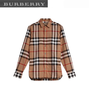 BURBERRY-40591291 버버리 네이비 체크 코튼 플란넬 셔츠 남성용