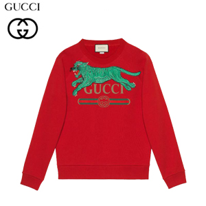 [스페셜오더]GUCCI-527743 6527 구찌 레드 코튼 Gucci 로고 타이거 자수 스웨트셔츠